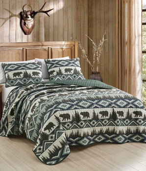 Southwestern Aztec Wild Bear Quilt Set - Quilts Bedspreads