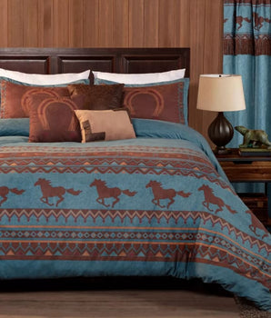 Southwestern Wild Horses Turquoise Comforter Set